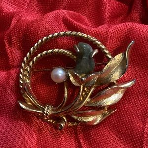 Vintage 1966 Sarah Coventry “Jade Garden” Pearl and Jade Brooch